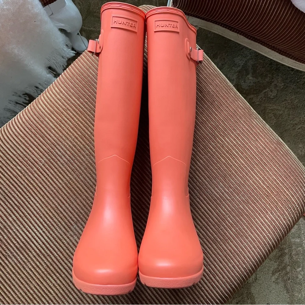 New Hunter Original refined rain boots boot orange coral pink boot size 5